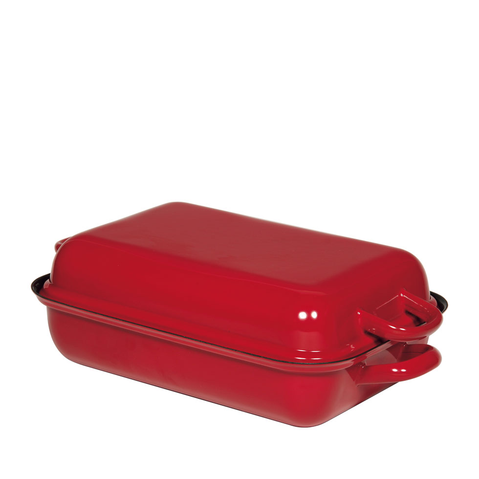 Riess - Braadpan met deksel - rechthoek - rood - 32 x 22 cm