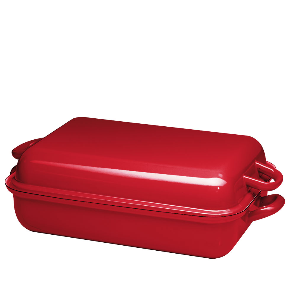 Riess - Braadpan met deksel - rechthoek - rood - 37 x 26 cm