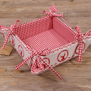 broodmandje van stof met hert rood alpenstijl