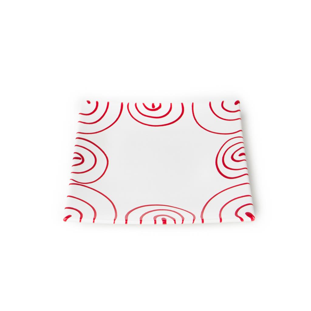 Dessertbord vierkant - Gevlamd rood - 20 x 20 cm