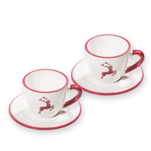 Espressoset voor twee - Hert bordeauxrood