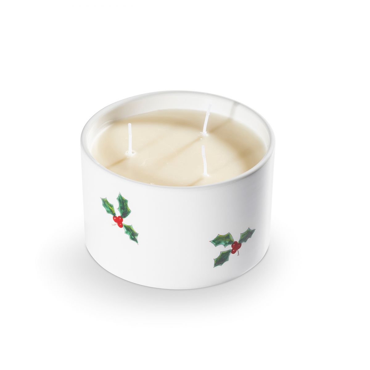 Kaars met drie lontjes - Winterbes groen - 14 cm