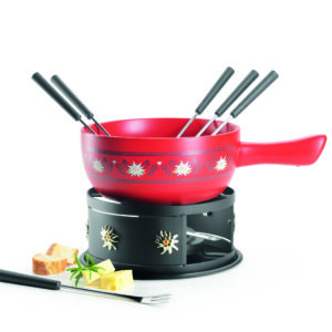 Kaasfondue set van Mäser uit Oostenrijk met edelweiss