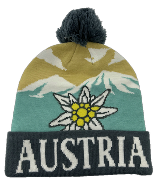 Austria muts - Edelweiss - geel en blauw