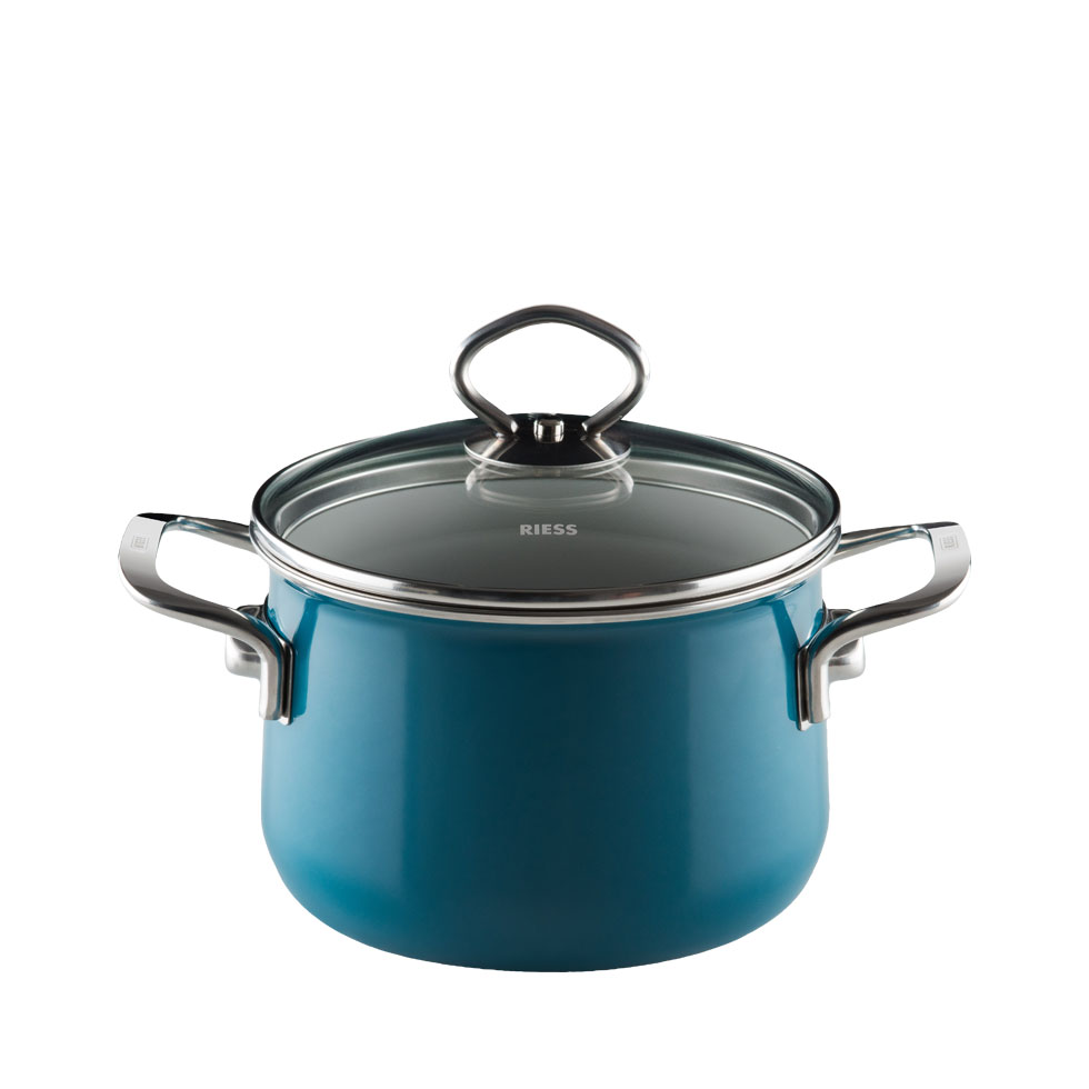 Riess - Pan hoog met glazen deksel - aquamarijn - 20 cm - 4,0 ltr