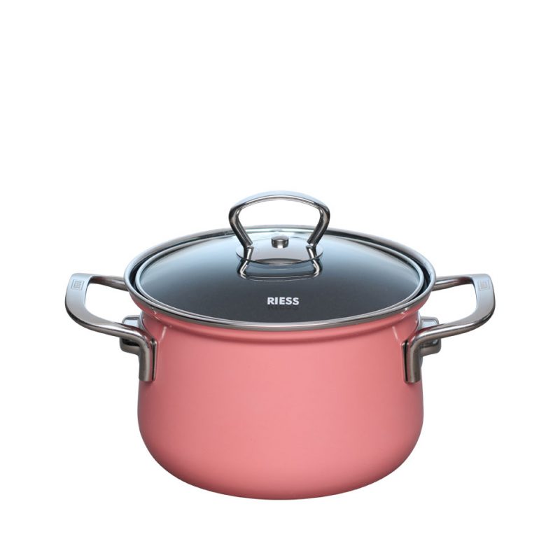 Riess - Pan hoog met glazen deksel - roze - 16 cm - 1,5 ltr
