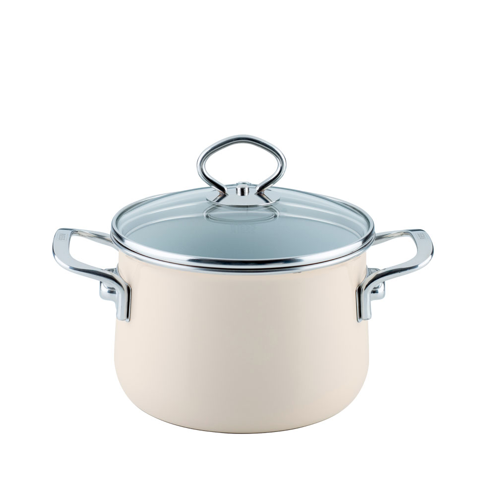 Riess - Pan hoog met glazen deksel - ivoor - 24 cm - 6,5 ltr