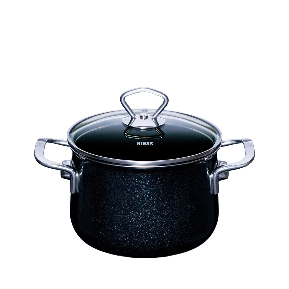 Riess - Pan hoog met glazen deksel - zwart - 16 cm - 2,0 ltr