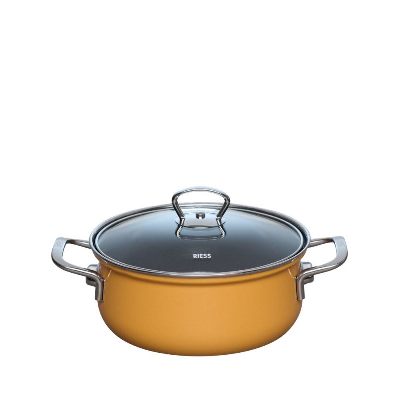 Riess - Pan laag met glazen deksel - oranje - 20 cm - 2,0 ltr