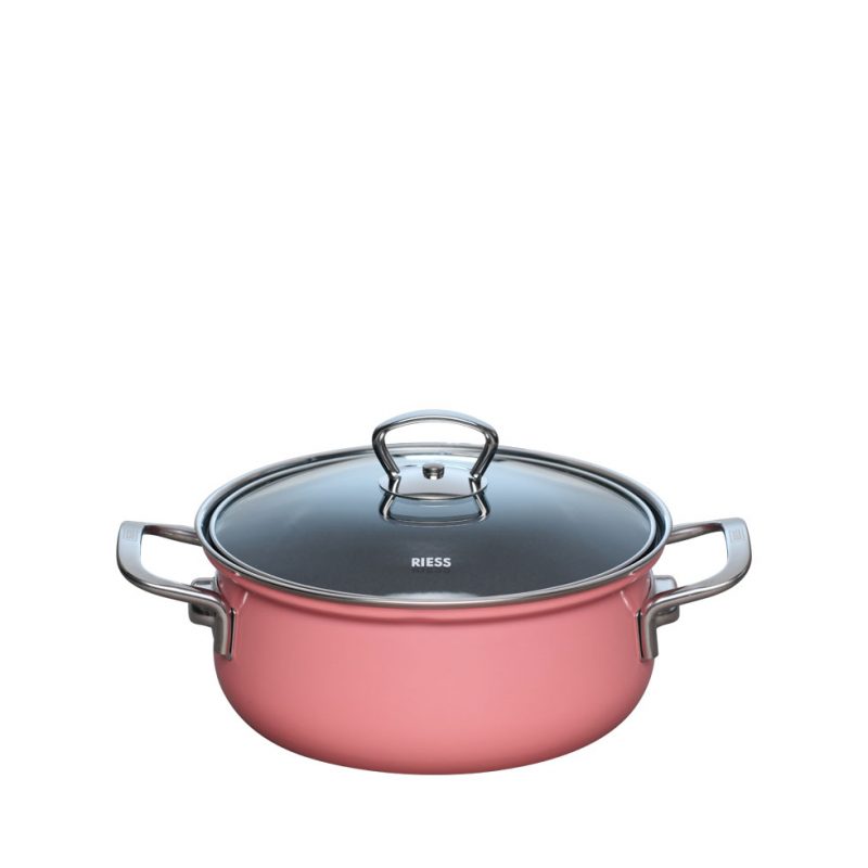Riess - Pan laag met glazen deksel - roze - 16 cm - 1,0 ltr