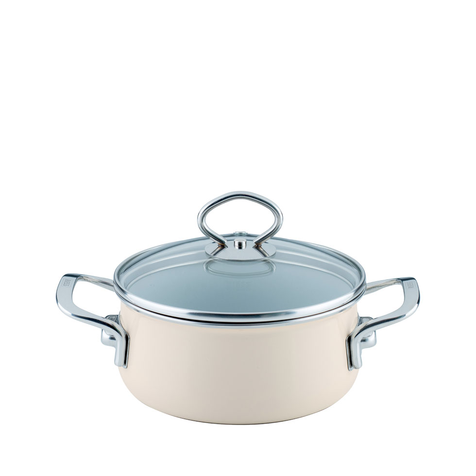 Riess - Pan laag met glazen deksel - ivoor - 16 cm - 1,0 ltr