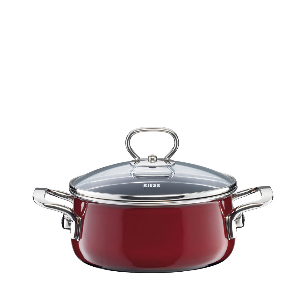 Riess - Pan laag met glazen deksel - rosso - 20 cm - 2,0 ltr
