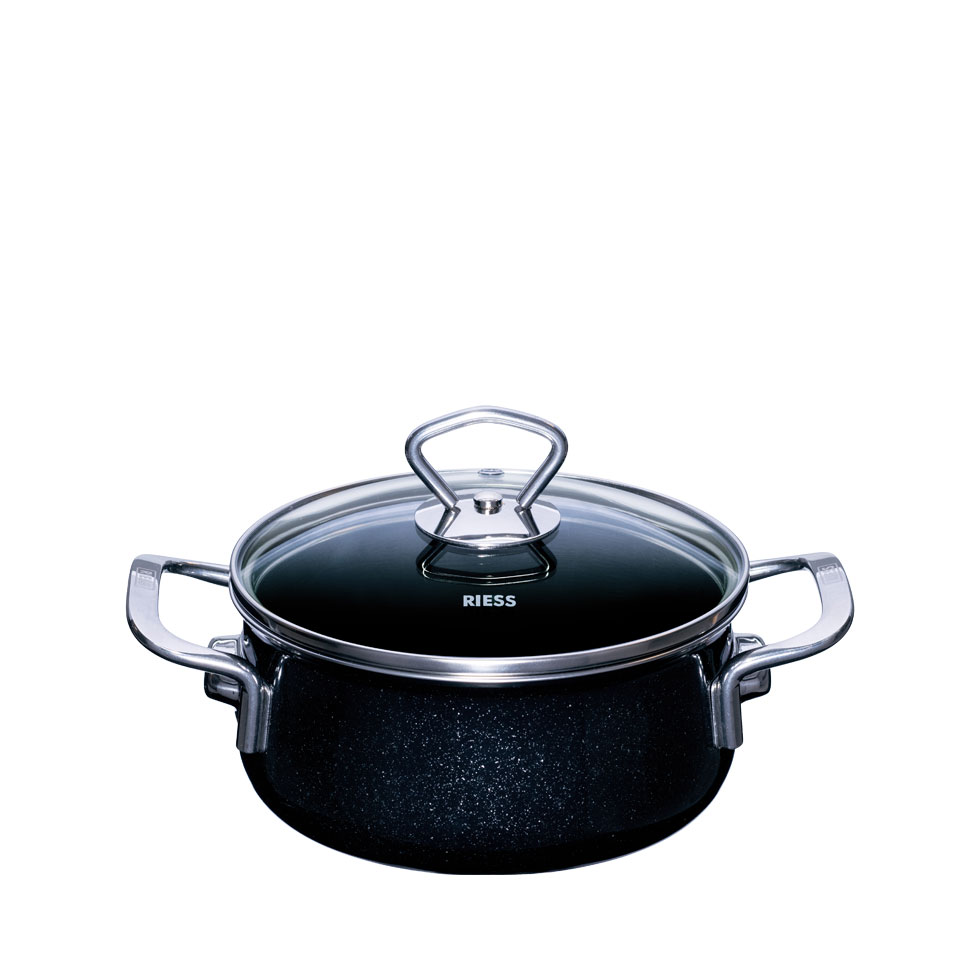 Riess - Pan laag met glazen deksel - zwart - 20 cm - 2,0 ltr