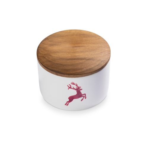 Potje met houten deksel - Hert bordeauxrood - 14 cm