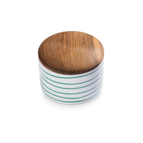 Potje met houten deksel - Gevlamd groen - 14 cm