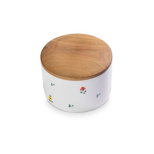 Potje met houten deksel - Alpenbloemen - 14 cm