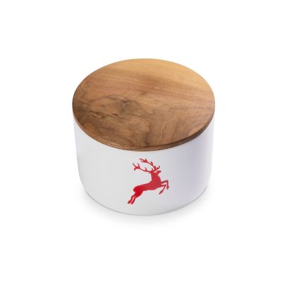 Potje met houten deksel - Hert robijnrood - 14 cm