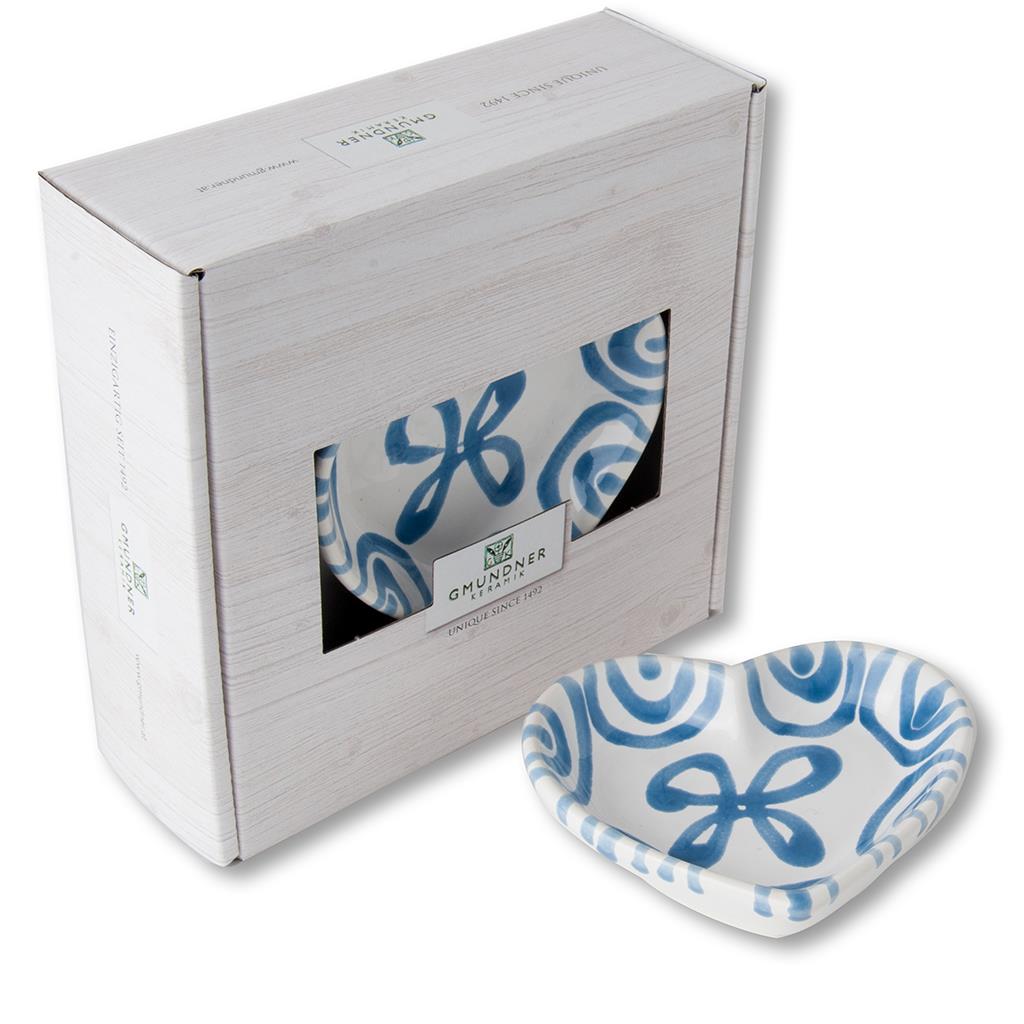 Schaaltje hart - Gevlamd blauw - 10 cm - cadeauverpakking