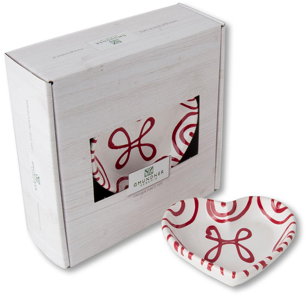 Schaaltje hart - Gevlamd rood - 10 cm - cadeauverpakking