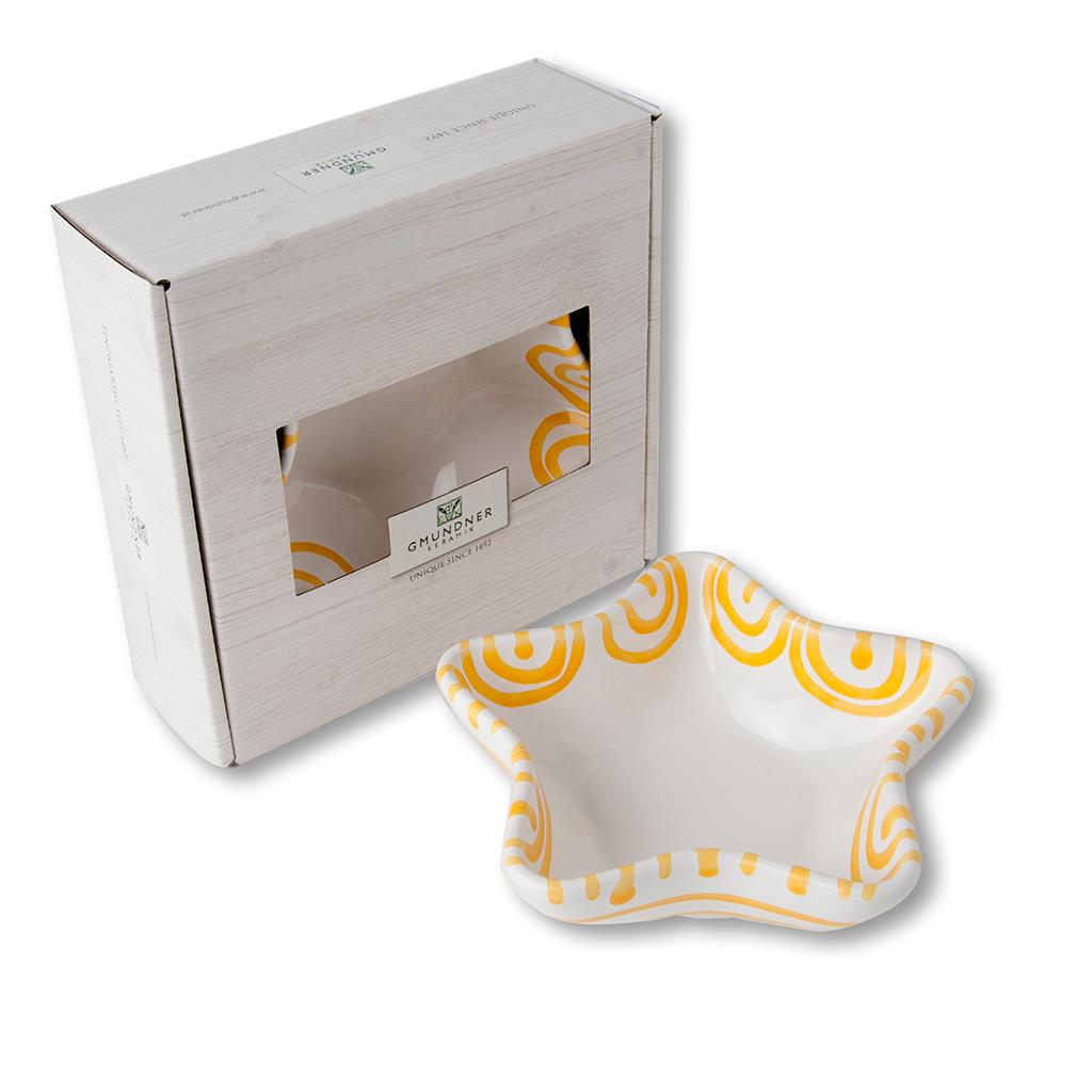 Schaaltje ster - Gevlamd geel - 14 cm - cadeauverpakking