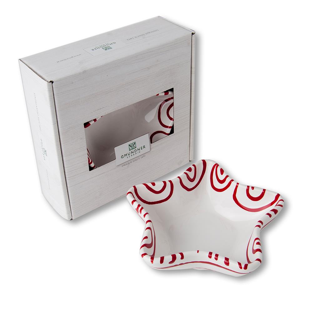 Schaaltje ster - Gevlamd rood - 14 cm - cadeauverpakking