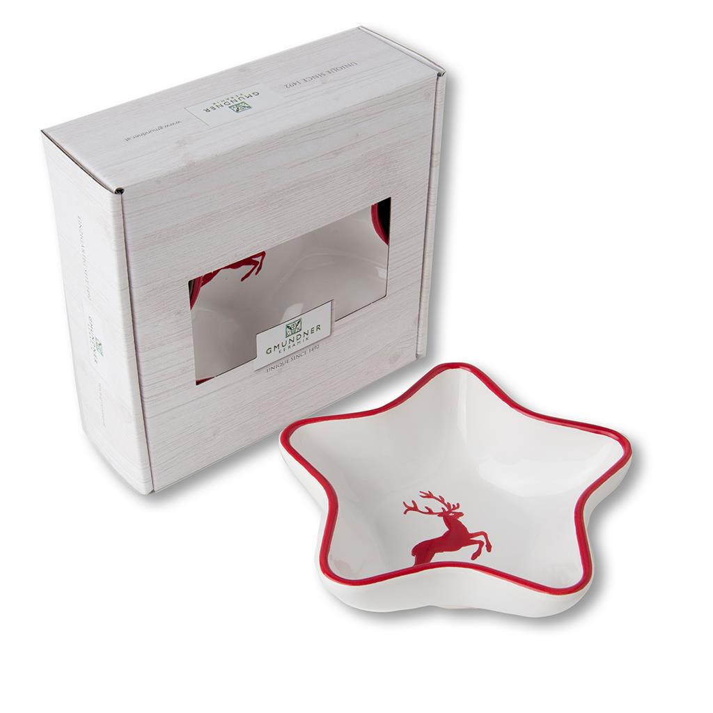Schaaltje ster - Hert robijnrood - 14 cm - cadeauverpakking