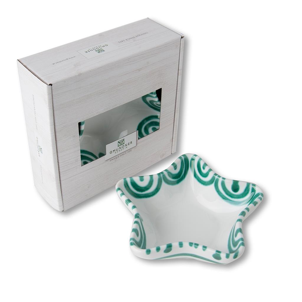 Schaaltje ster - Gevlamd groen - 14 cm - cadeauverpakking