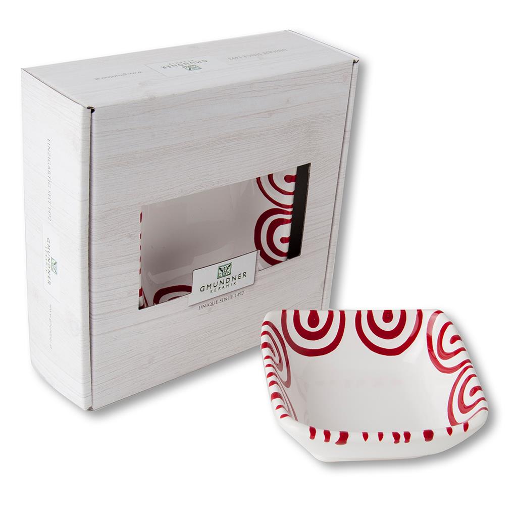Schaaltje vierkant - Gevlamd rood - 9 x 9 cm