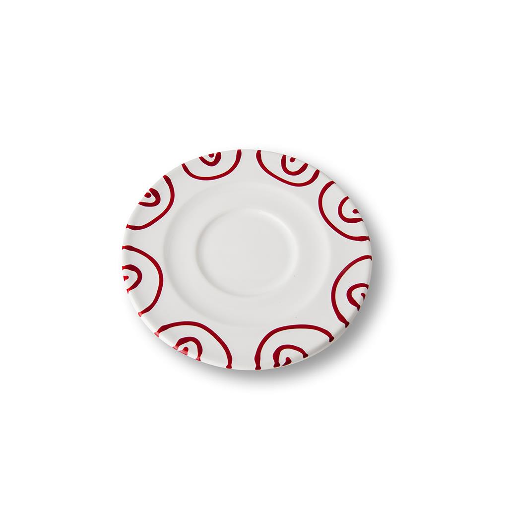 Schoteltje voor cappuccinokopje - Gevlamd rood - 14 cm