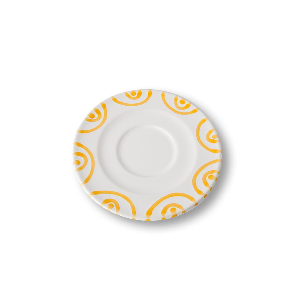 Schoteltje voor cappuccinokopje - Gevlamd geel - 14 cm