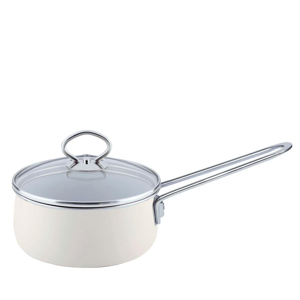 Riess - Steelpan met glazen deksel - ivoor - 16 cm - 1,0 ltr