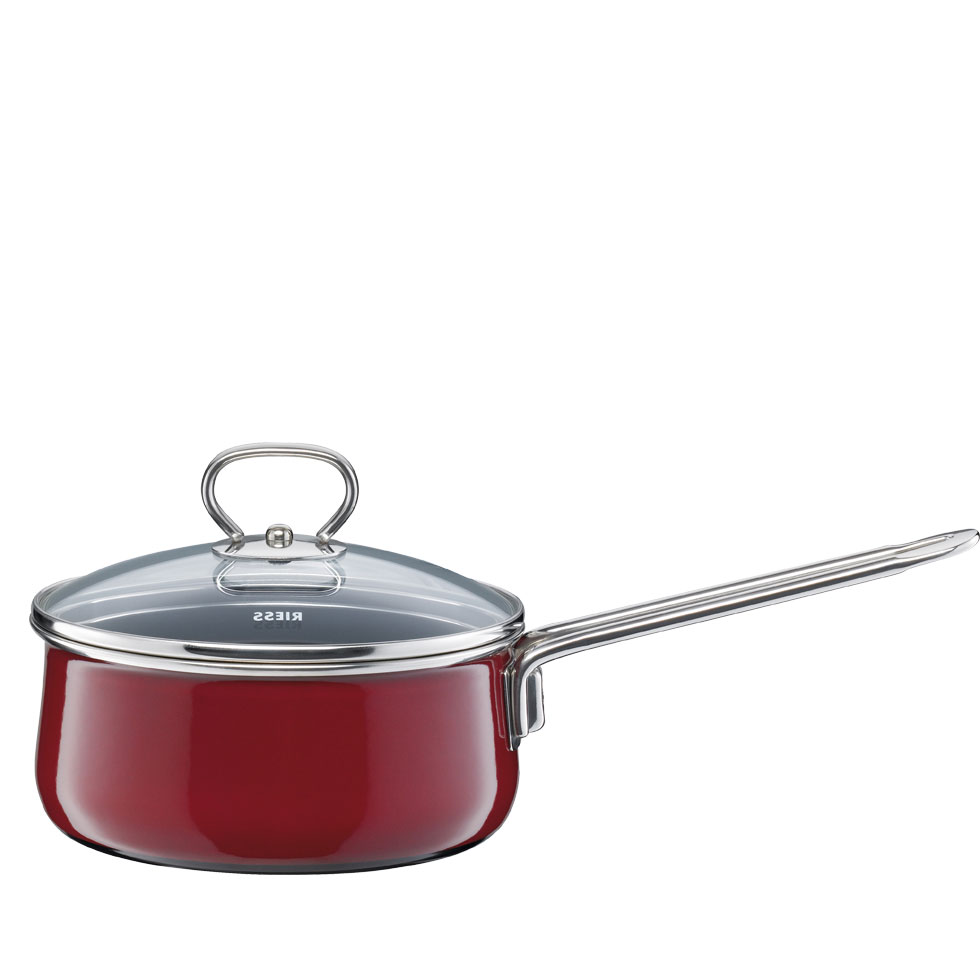 Riess - Steelpan met glazen deksel - rosso - 16 cm - 1,0 ltr