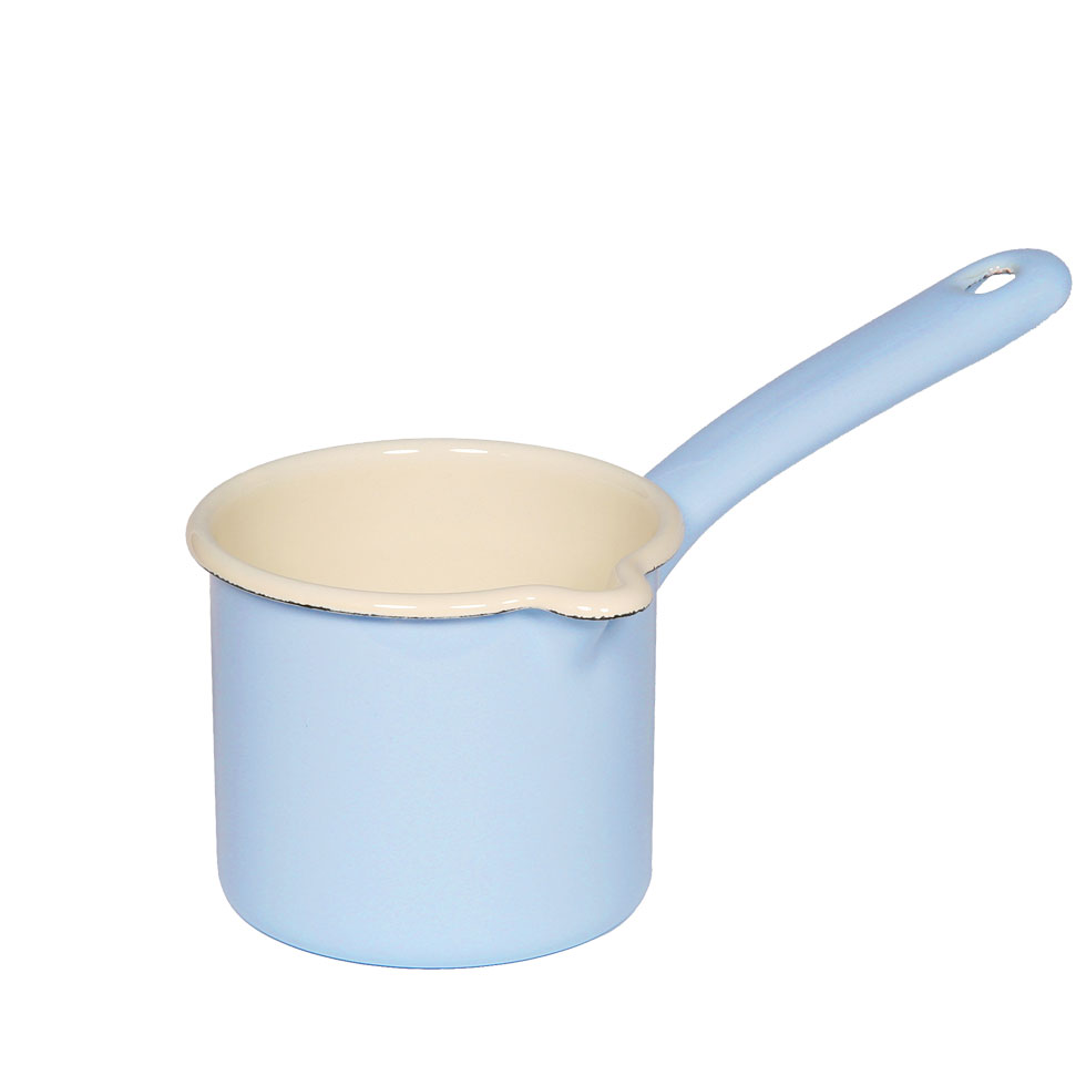 Riess emaille steelpan met schenktuit 9 cm lavendelblauw