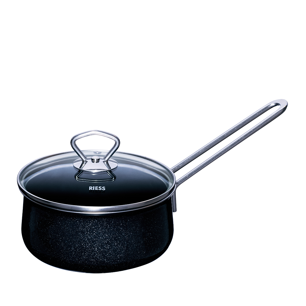 Riess - Steelpan met glazen deksel - zwart - 16 cm - 1,0 ltr