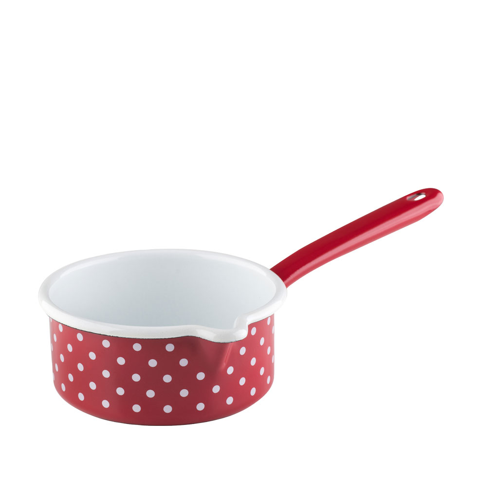 Riess - Steelpan met schenktuit - rood-witte stippen - 14 cm - 0,75 ltr