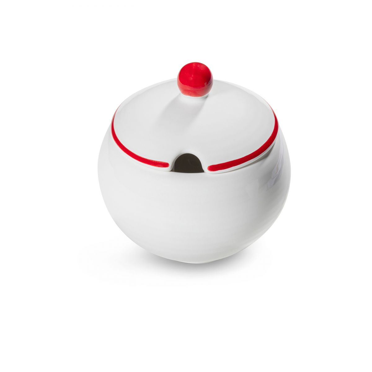 Suikerpot bol - Rand robijnrood - 10 cm