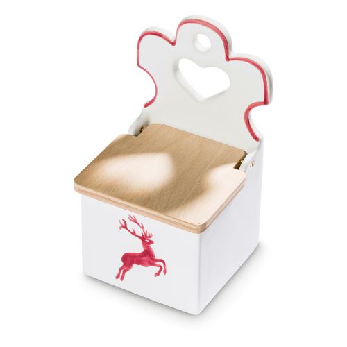 Zoutpot met houten deksel - Hert bordeauxrood - 18 cm