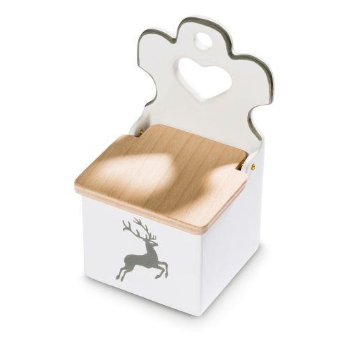 Zoutpot met houten deksel - Hert grijs - 18 cm