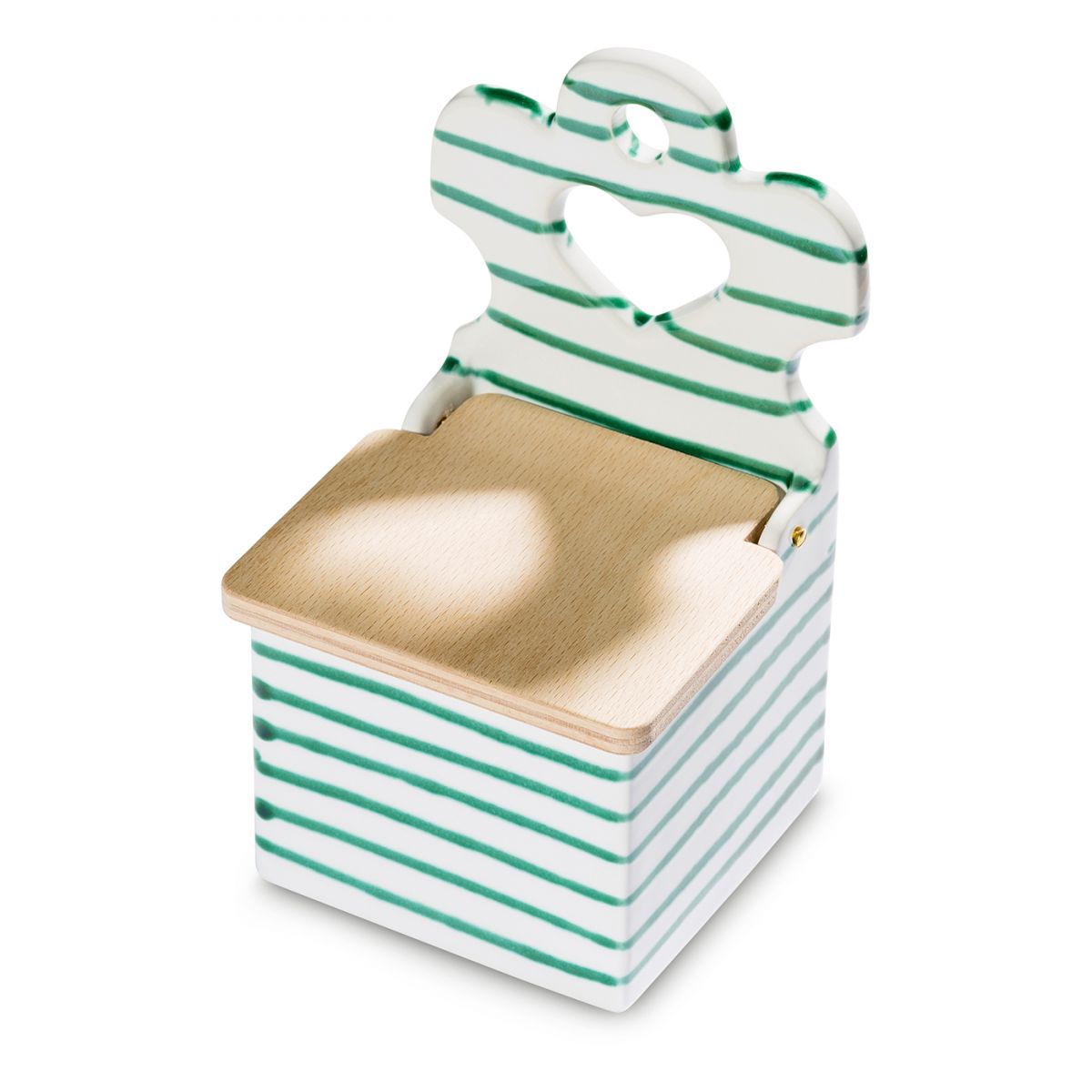 Zoutpot met houten deksel - Gevlamd groen - 18 cm