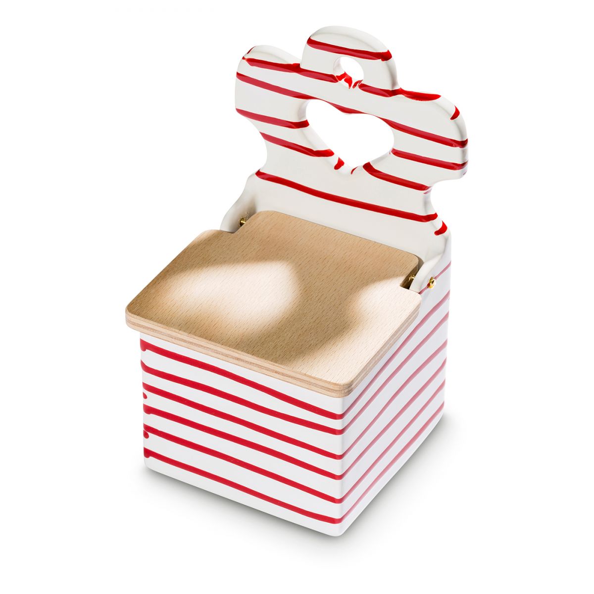 Zoutpot met houten deksel - Gevlamd rood - 18 cm