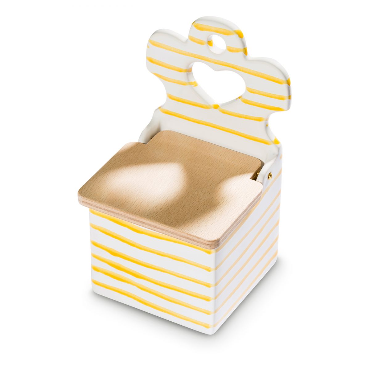 Zoutpot met houten deksel - Gevlamd geel - 18 cm
