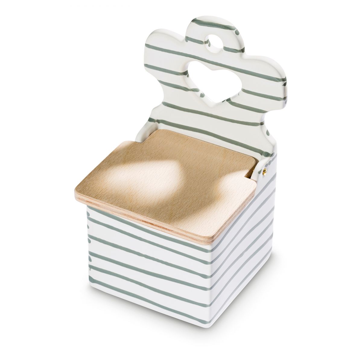 Zoutpot met houten deksel - Gevlamd grijs - 18 cm